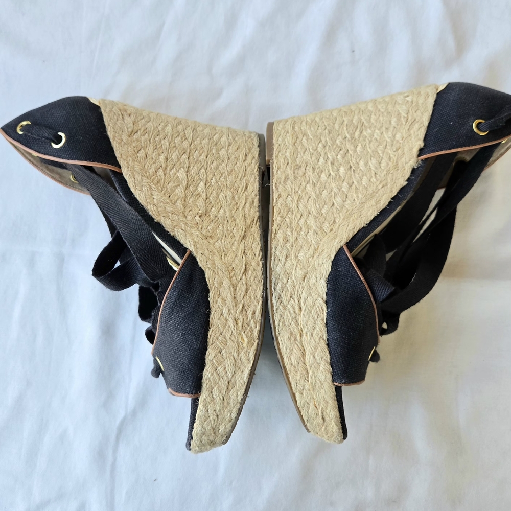 Michael Kors Lilah Black Canvas Lace-Up Platform Espadrille Wedges - Size 7.5 - Picture 6 of 12